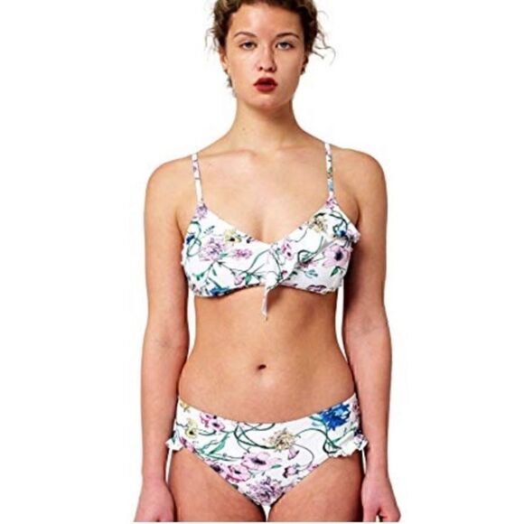 Juicy Couture Black Label Asymmetrical Ruffle Floral Print 2 Piece Bikini Large - Picture 1 of 16